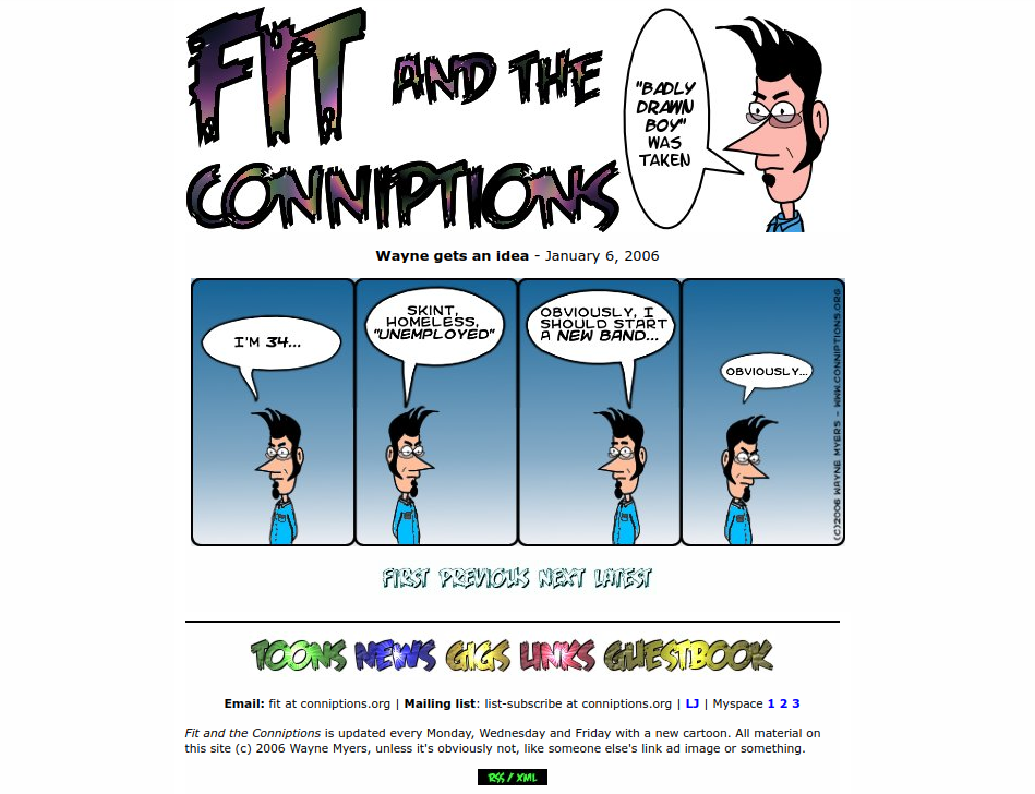 A screenshot of the first FatC comic showing the original white background design of the site.